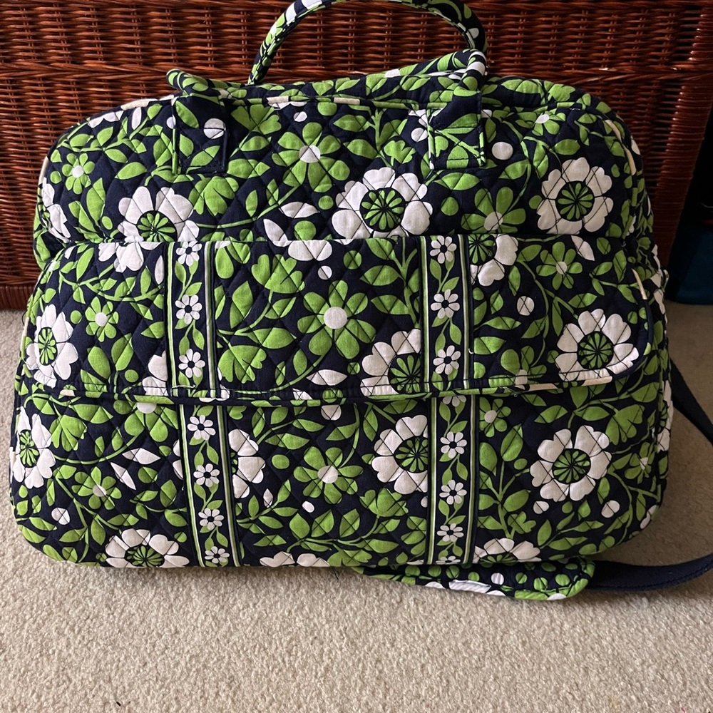 Vera Bradley Green and White Quilted Travel Bag with Floral Design
